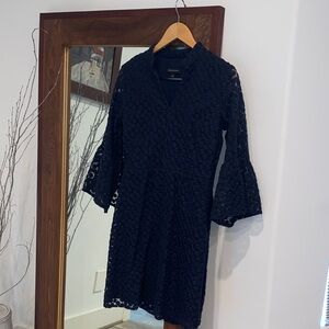 Banana Republic Elegant Navy Lace Long Sleeve Dress